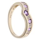 9ct Yellow Gold 0.05ct Diamond and Amethyst Wishbone Ring