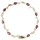 9ct Yellow Gold Garnet and Dolphins Fancy Bracelet 7"