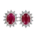 18ct Yellow Gold Ruby and Diamond Cluster Earrings