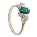 9ct Yellow Gold Cubic Zirconia and Green Tourmaline Three Stone Ring