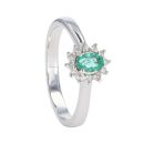 9ct White Gold Diamond And Emerald Oval Cluster Ring by Anya Belle
