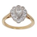 18ct Yellow Gold 0.70ct Pear And Brilliant Cut Diamond Cluster Ring
