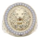 14ct Yellow Gold Cubic Zirconia Lion Signet Ring