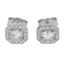 Silver Cubic Zirconia Octagonal Cluster Stud Earrings by Icesia
