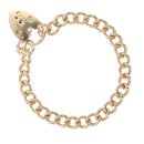 9ct Yellow Gold Heart Lock Charm Bracelet 7"