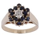 9ct Yellow Gold 0.01ct Brilliant Cut Diamond and Sapphire Cluster Ring