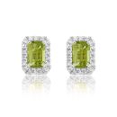 Silver 18ct Yellow Gold Plated Peridot Emerald Cut Diamond Halo Stud Earrings