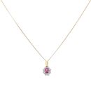 18ct Yellow Gold 0.40ct Brilliant Cut Diamond and Ruby Cluster Pendant and Chain 18"