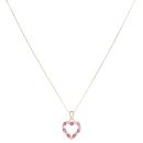 9ct Yellow Gold Cubic Zirconia and Ruby Heart Pendant and Curb Chain 18"