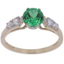 14ct Yellow Gold Cubic Zirconia and Green Gemstone Solitaire Ring