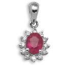 18ct White Gold Ruby and 0.09ct Diamond Pendant