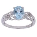 9ct White Gold 0.05ct Diamond and Aquamarine Single Stone Ring