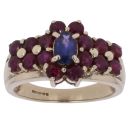 9ct Yellow Gold Ruby and Sapphire Cluster Ring