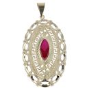 14ct Yellow Gold Red Stone Greek Key Pendant