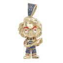 9ct Yellow Gold Multi Gemstone Chucky Figure Pendant