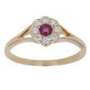 18ct Yellow Gold 0.20ct Brilliant Cut Diamond and Ruby Cluster Ring