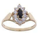 9ct Yellow Gold Cubic Zirconia and Sapphire Cluster Ring