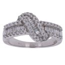 18ct White Gold 0.65ct Brilliant and Baguette Cut Diamond Three Row Crossover Ring