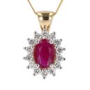 18ct Yellow Gold Ruby and Diamond Cluster Pendant and Chain 16"