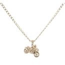 9ct Yellow Gold Blue Gemstone Motorbike Pendant and Chain 18"