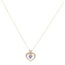 9ct Yellow Gold Purple Cubic Zirconia Heart Pendant and Chain 18"