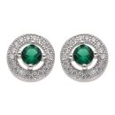 Silver Cubic Zirconia and Green Gemstone Cluster Stud Earrings By Icesia