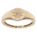 14ct Yellow Gold Cubic Zirconia Starburst Signet Ring