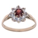 9ct Yellow Gold Garnet and Cubic Zirconia Flower Cluster Ring