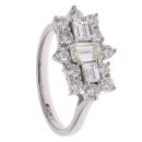 18ct White Gold 1.60ct Brilliant and Emerald Cut Diamond Cluster Ring