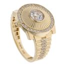 14ct Yellow Gold Cubic Zirconia Watch Strap Signet Ring