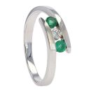 9ct White Gold Emerald & 0.15cts Diamond 3 Stone Ring by Anya Belle