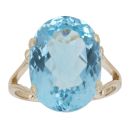 9ct Yellow Gold Blue Topaz Greek Key Single Stone Ring