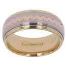 18ct Yellow, White and Rose Gold Patterned Wedding Band 7mm
