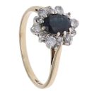 9ct Yellow Gold 0.30ct Brilliant Cut Diamond and Sapphire Cluster Ring
