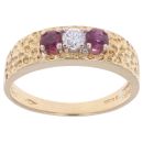 18ct Yellow Gold 0.15ct Diamond And Ruby Three Stone Ring
