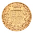 1872 Victoria Old Head Shield UK Full Sovereign Coin