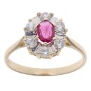 9ct Yellow Gold Cubic Zirconia and Ruby Cluster Ring