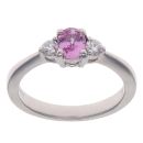 Platinum 0.15ct Diamond and Pink Sapphire Three Stone Ring
