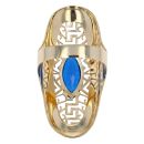 14ct Yellow Gold & White Gold Greek Key Blue Gem Ring