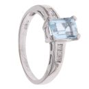 9ct White Gold 0.12ct Princess Cut Diamond and Aquamarine Ring