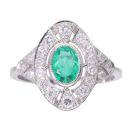 Platinum 0.58ct Emerald and 0.43ct Diamond Cluster Ring