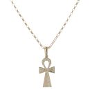 9ct Yellow Gold Egyptian Ankh Cross Pendant and Belcher Chain 22"