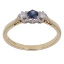 18ct Yellow Gold 0.10ct Diamond and Sapphire Three Stone Ring