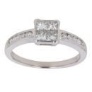 18ct White Gold 0.75ct Princess and Brilliant Cut Diamond Cluster Ring