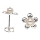Silver Pearl Flower Stud Earrings By Icesia
