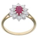 9ct Yellow Gold Ruby And 0.50ct Diamond Cluster Ring