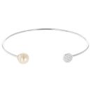 Silver Cubic Zirconia And Faux Pearl Torque Bangle By Icesia
