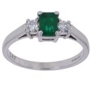 Platinum 0.20ct Brilliant Cut Diamond and Emerald Three Stone Ring