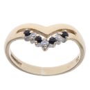 9ct Yellow Gold Sapphire and Cubic Zirconia Wishbone Ring