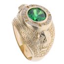 14ct Yellow Gold Green Gemstone Lion And Greek Key Signet Ring